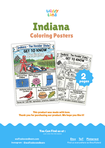 Indiana Geography Coloring Poster | State Facts & Symbols | Teaching ...