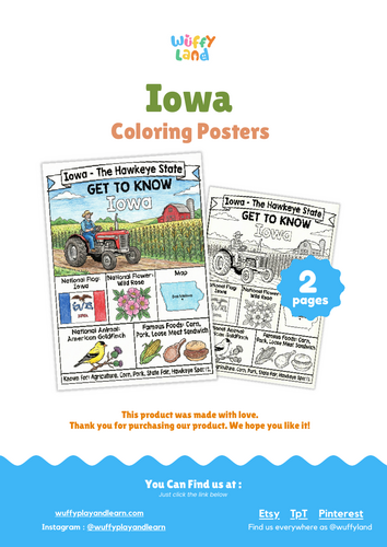 Iowa Geography Coloring Poster | U.S. State Facts Worksheet | Teaching ...