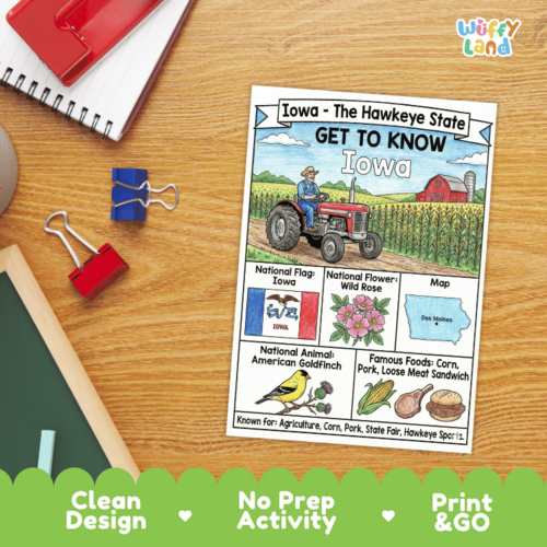 Iowa Geography Coloring Poster | U.S. State Facts Worksheet | Teaching ...