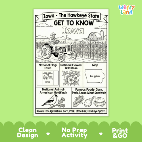 Iowa Geography Coloring Poster | U.S. State Facts Worksheet | Teaching ...