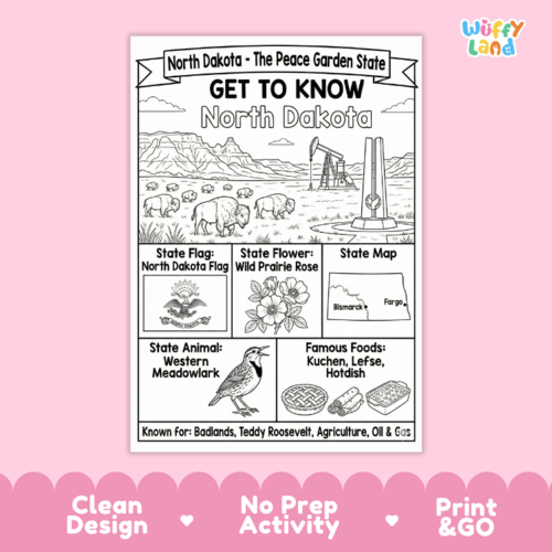 North Dakota Geography Coloring Poster | State Facts & Symbols ...