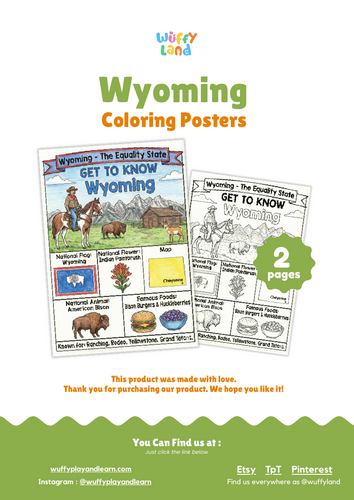 Wyoming Geography Coloring Poster | State Symbols & Facts | Teaching ...