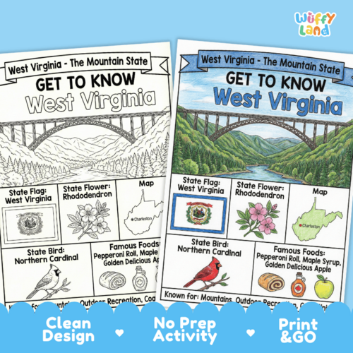 West Virginia Geography Coloring Poster | State Facts & Symbols ...
