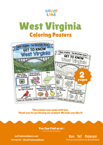 West Virginia Geography Coloring Poster | State Facts & Symbols ...