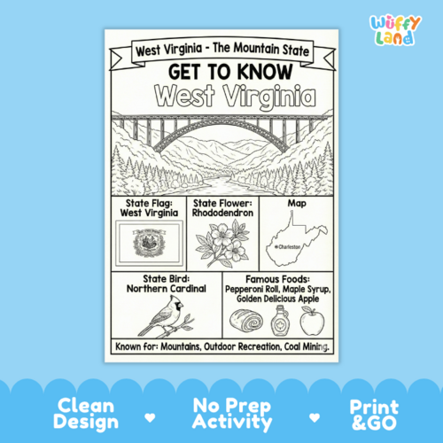 West Virginia Geography Coloring Poster | State Facts & Symbols ...