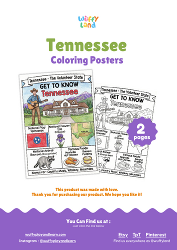 Tennessee Geography Coloring Poster | State Facts & Symbols | Teaching ...