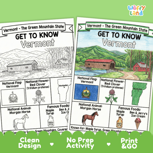 Vermont Geography Coloring Poster | U.S. State Facts Worksheet ...