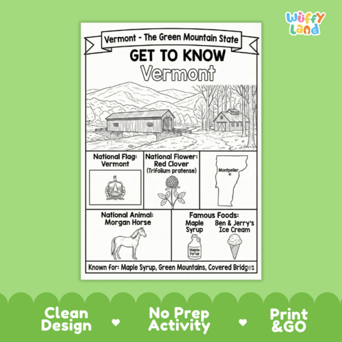 Vermont Geography Coloring Poster | U.S. State Facts Worksheet ...