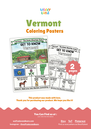 Vermont Geography Coloring Poster | U.S. State Facts Worksheet ...