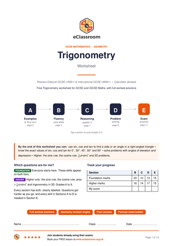 GCSE & iGCSE Trigonometry worksheet | Teaching Resources