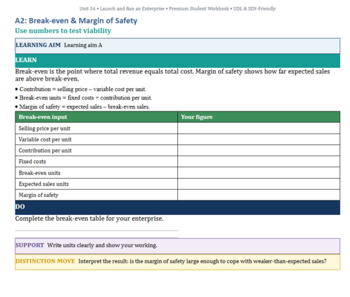 BTEC International Level 3 Business Unit 34 | Launch and Run an Enterprise Workbook
