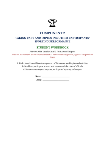 BTEC Sport Component 1 – Preparing Participants to Take Part in Sport and Physical Activity