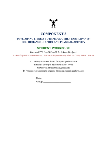 BTEC Tech Award Sport Component 3 | Developing Fitness | 33-Page Resource