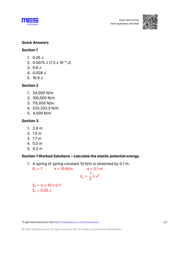 GCSE Physics AQA HT Topic 1: Elastic Potential Energy Worksheet ...