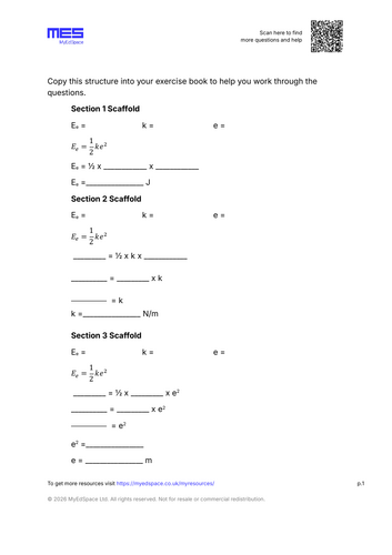 GCSE Physics AQA HT Topic 1: Elastic Potential Energy Worksheet ...