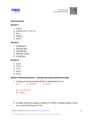 GCSE Physics AQA HT Topic 1: Elastic Potential Energy Worksheet ...
