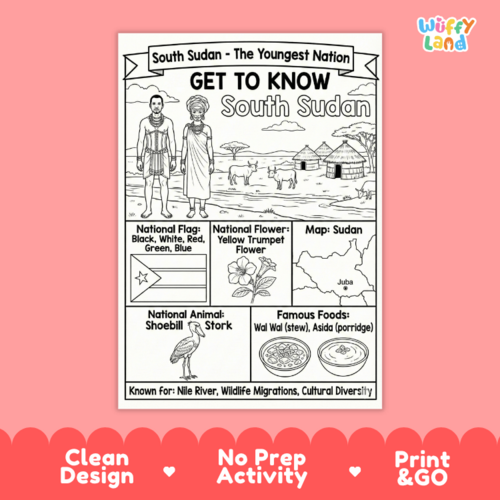 South Sudan Geography Coloring Poster | Country Facts Worksheet ...