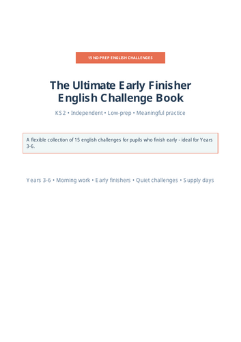KS2 English Early Finisher Challenge Book | 15 No-Prep English ...