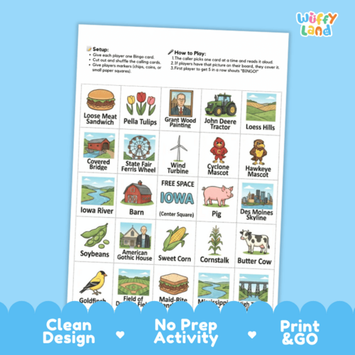 Iowa Geography Bingo Game | 10 Printable State Study Boards | Teaching ...