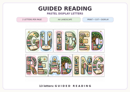 Pastel Guided Reading Classroom Display Letters | A4 Landscape ...
