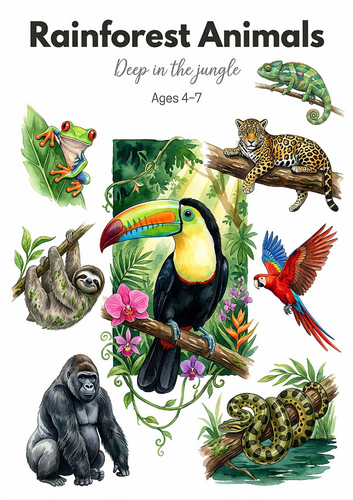 Rainforest Animals Worksheets | Jungle | Ages 4-7 | Toucan Sloth Jaguar ...