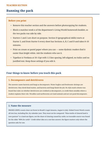 The Living World: AQA GCSE Starters