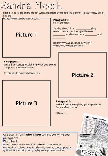 Art/Textiles - Sandra Meech - Artist Research Worksheet | Teaching ...