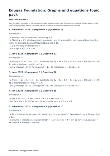 Eduqas GCSE Maths Foundation: Graphs and equations topic pack Exam ...