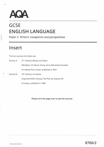 AQA GCSE English Lang Paper 2 Housing & Poverty Nov 25 Full paper grade ...