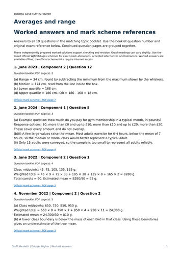 Eduqas GCSE Maths Higher: Averages and range Exam Questions | 2020-2025 ...