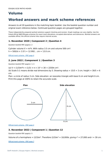 Eduqas GCSE Maths Higher: Volume Exam Questions | 2020-2025 | Teaching ...