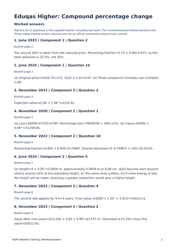 Eduqas GCSE Maths Higher: Compound percentage change Exam Questions ...