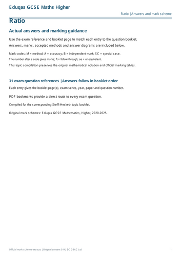 Eduqas GCSE Maths Higher: Ratio Exam Questions | 2020-2025 | Teaching ...