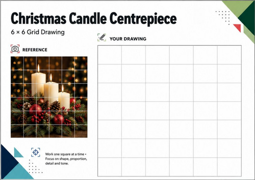 Christmas Table Decorations Grid Drawing Worksheets | 20 Festive 6x6 ...