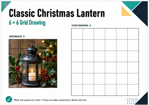 Christmas Lanterns Grid Drawing Worksheets | 20 Festive 6x6 Drawing ...