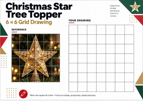 Christmas Star Grid Drawing Worksheet | Tree Topper Art Activity | KS3 ...