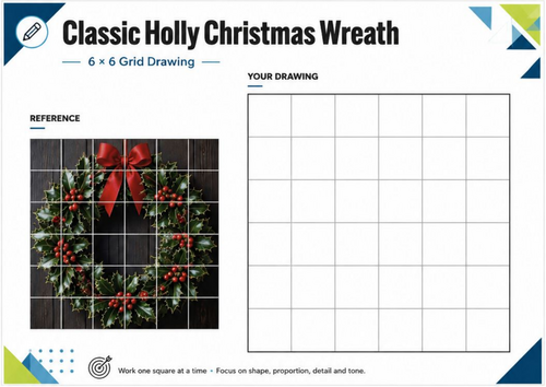 Christmas Wreath Grid Drawing Worksheets | 20 Festive Drawing ...