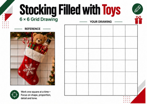 Christmas Stocking Filled with Toys Grid Drawing Worksheet | KS3 KS4 ...