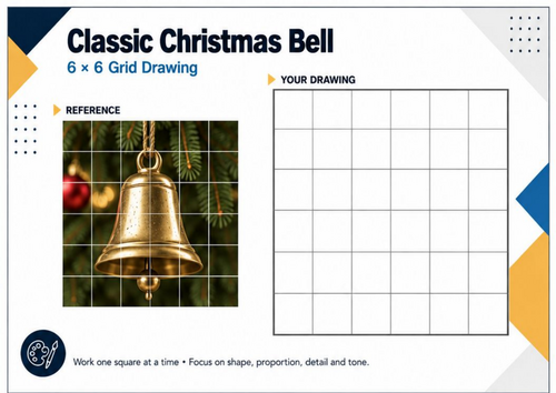 Christmas Bells Grid Drawing Worksheets | 20 Festive Drawing Activities ...