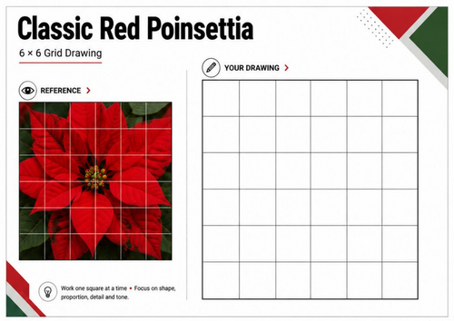 Christmas Flowers & Greenery Grid Drawing Worksheets | 20 Festive Art ...