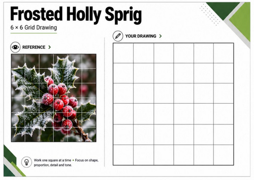 Frosted Holly Grid Drawing Worksheet | Winter Christmas Art Activity ...
