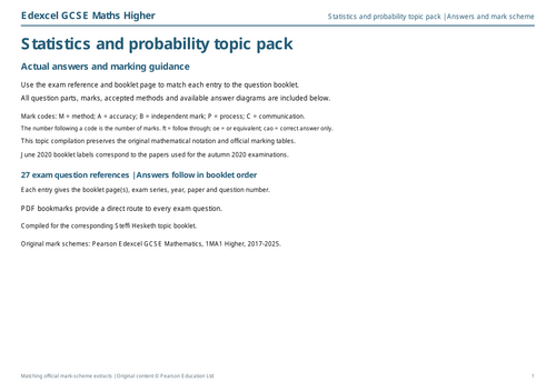Edexcel GCSE Maths Higher: Statistics and probability topic pack Exam ...