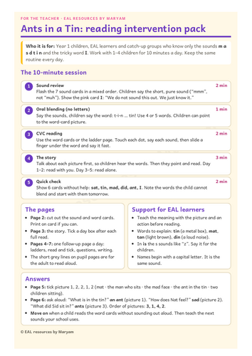 Ants in a Tin: CVC Reading Intervention Pack (m a s d t i n) | Teaching ...