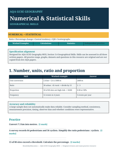 AQA GCSE Geography Numerical & Statistical Skills | Calculations & Data ...