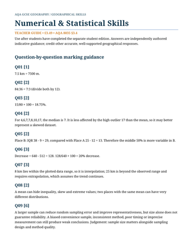 AQA GCSE Geography Numerical & Statistical Skills | Calculations & Data ...
