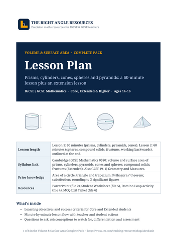Volume and Surface Area GCSE and iGCSE 0580 Mathematics Complete Lesson ...