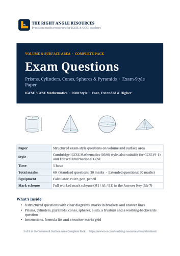Volume and Surface Area GCSE and iGCSE 0580 Mathematics Complete Lesson ...