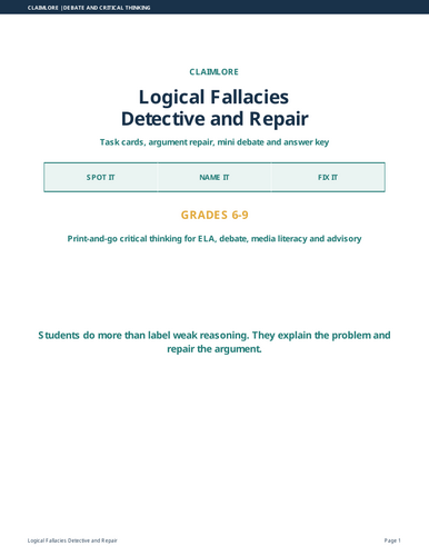 Logical Fallacies Detective & Repair Cards