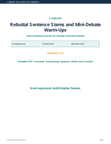 Rebuttal Sentence Stems and Mini Debate Activities