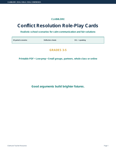 Conflict Resolution Role Play Cards | SEL Scenarios Grades 3-5